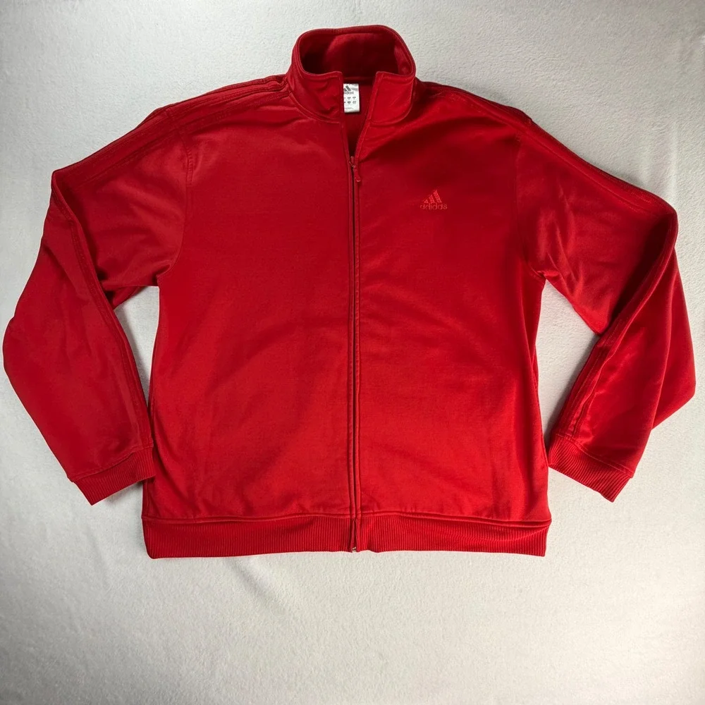 Adidas Mens ClimaWarm Track Jacket Red Full Zip Tonal Stripes XL